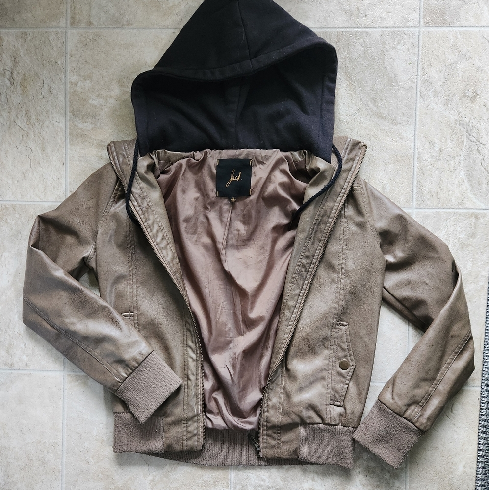 Jack Faux Leather Hooded Jacket - Size Small